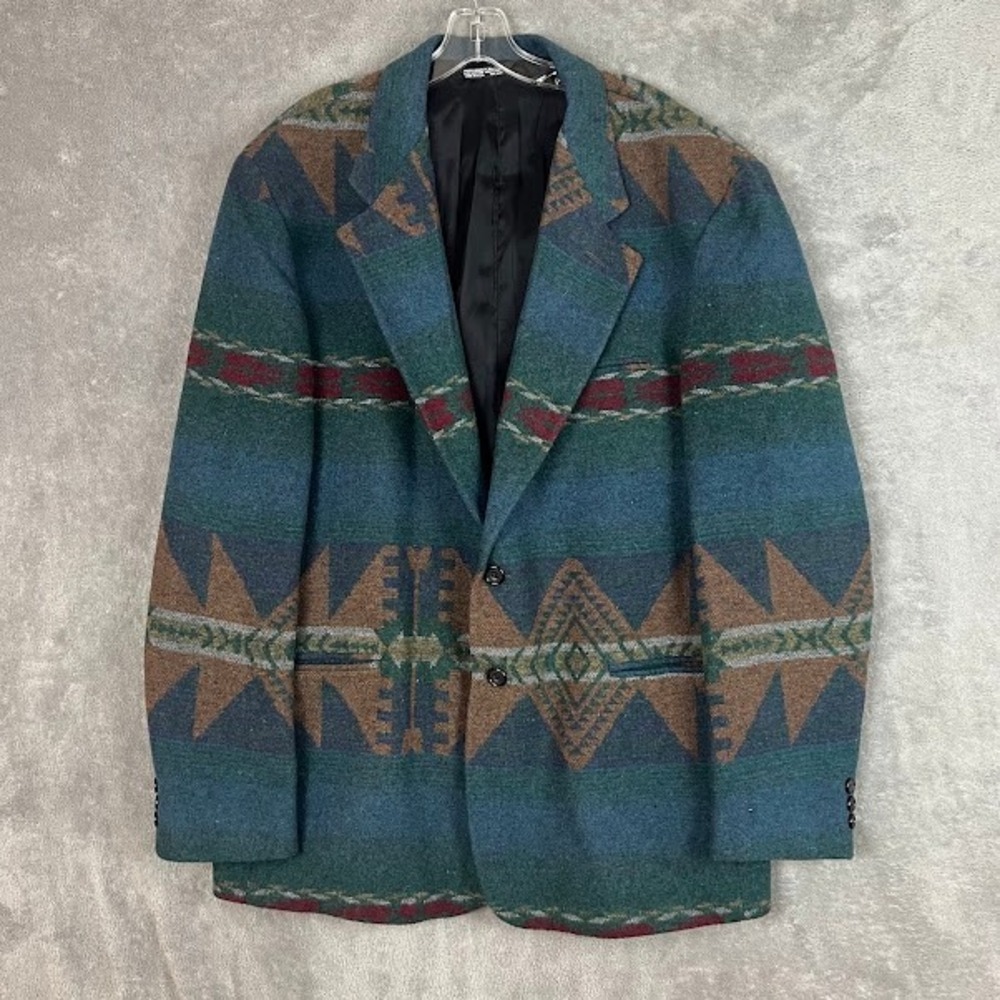 Vintage Falcone Suit Jacket Mens 42 Long Wool Southwestern Aztec Made in USA